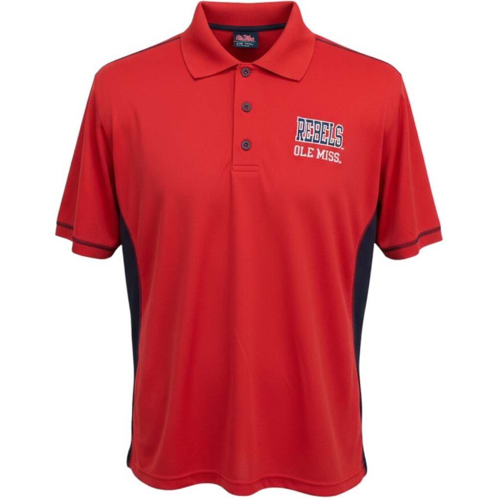 Russell Athletic Mens Ole Miss Rebels Polo Shirt Red Large Vintage